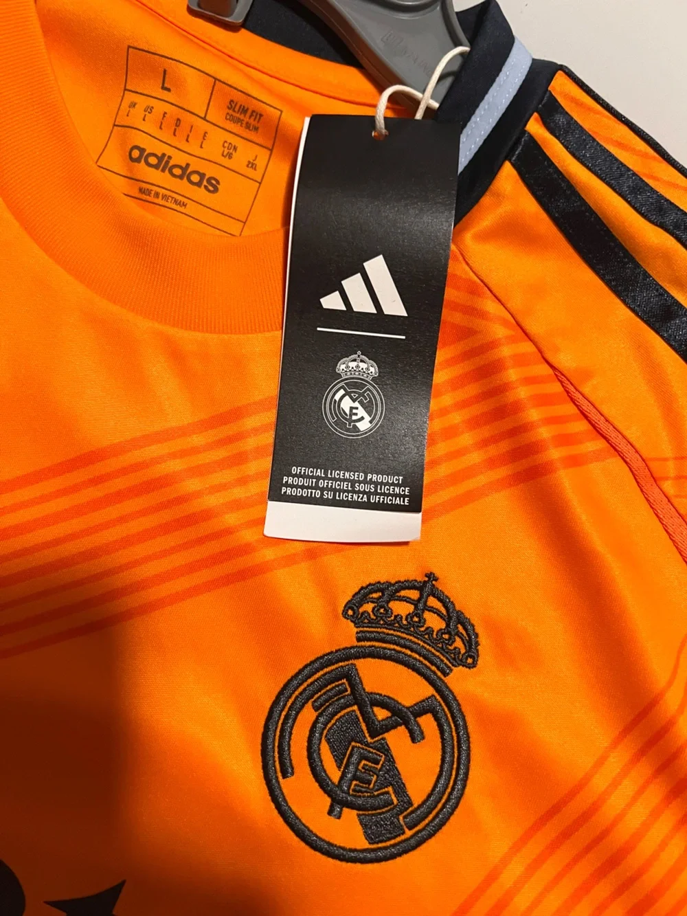 adidas Men’s Orange Real Madrid Third  Jersey with Black Accents SZ L
